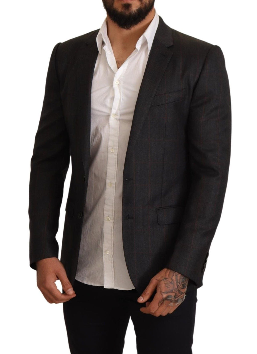 Veste de costume Dolce & Gabbana gris à carreaux en laine, coupe ajustée