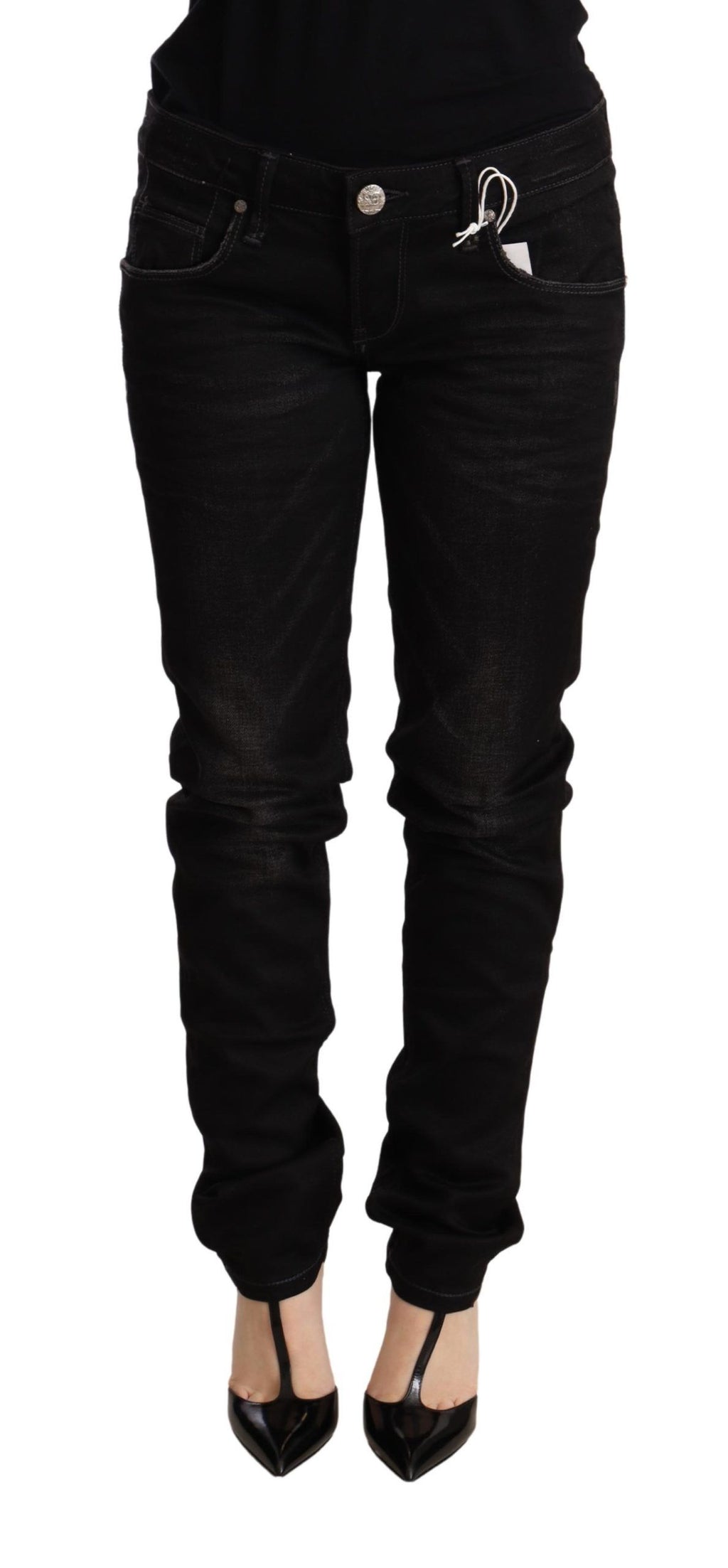 Acht – Schwarze Skinny-Jeans aus Baumwolle mit niedriger Taille