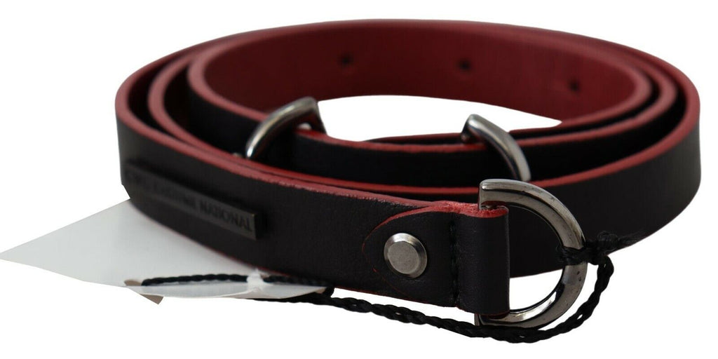 Ceinture étroite en cuir noir et rouge avec logo Costume National