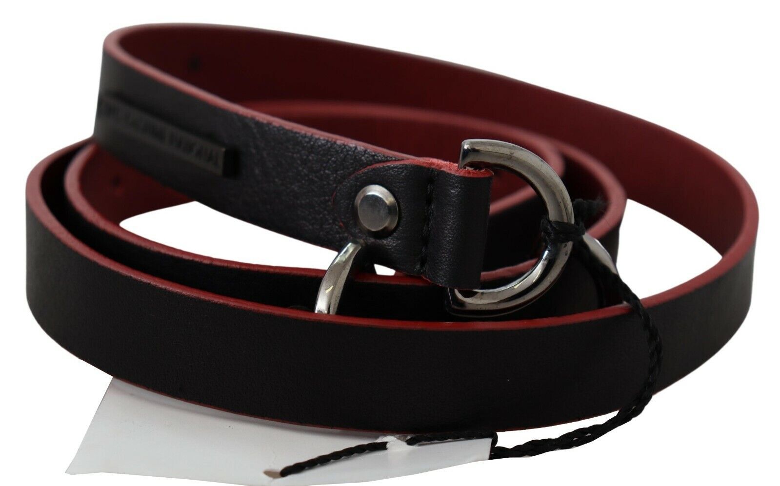 Ceinture étroite en cuir noir et rouge avec logo Costume National