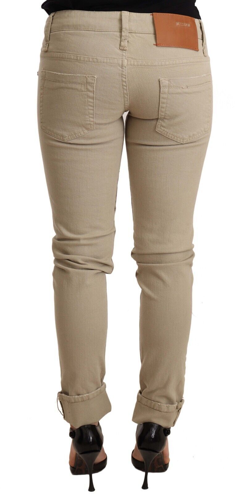 Acht – Schmal geschnittene, beigefarbene Denim-Hose mit Baumwollunterteil