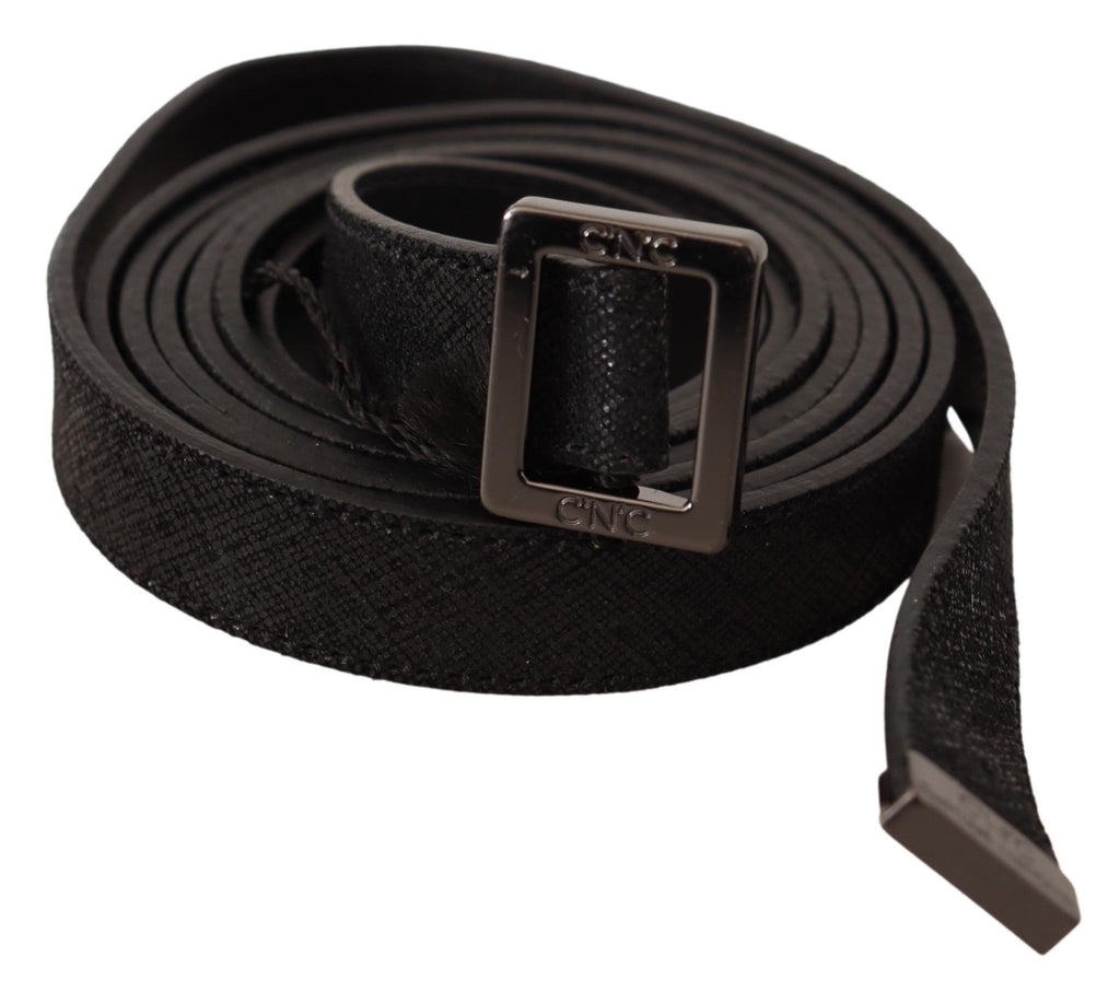 Costume National Ceinture en cuir noir avec boucle métallique