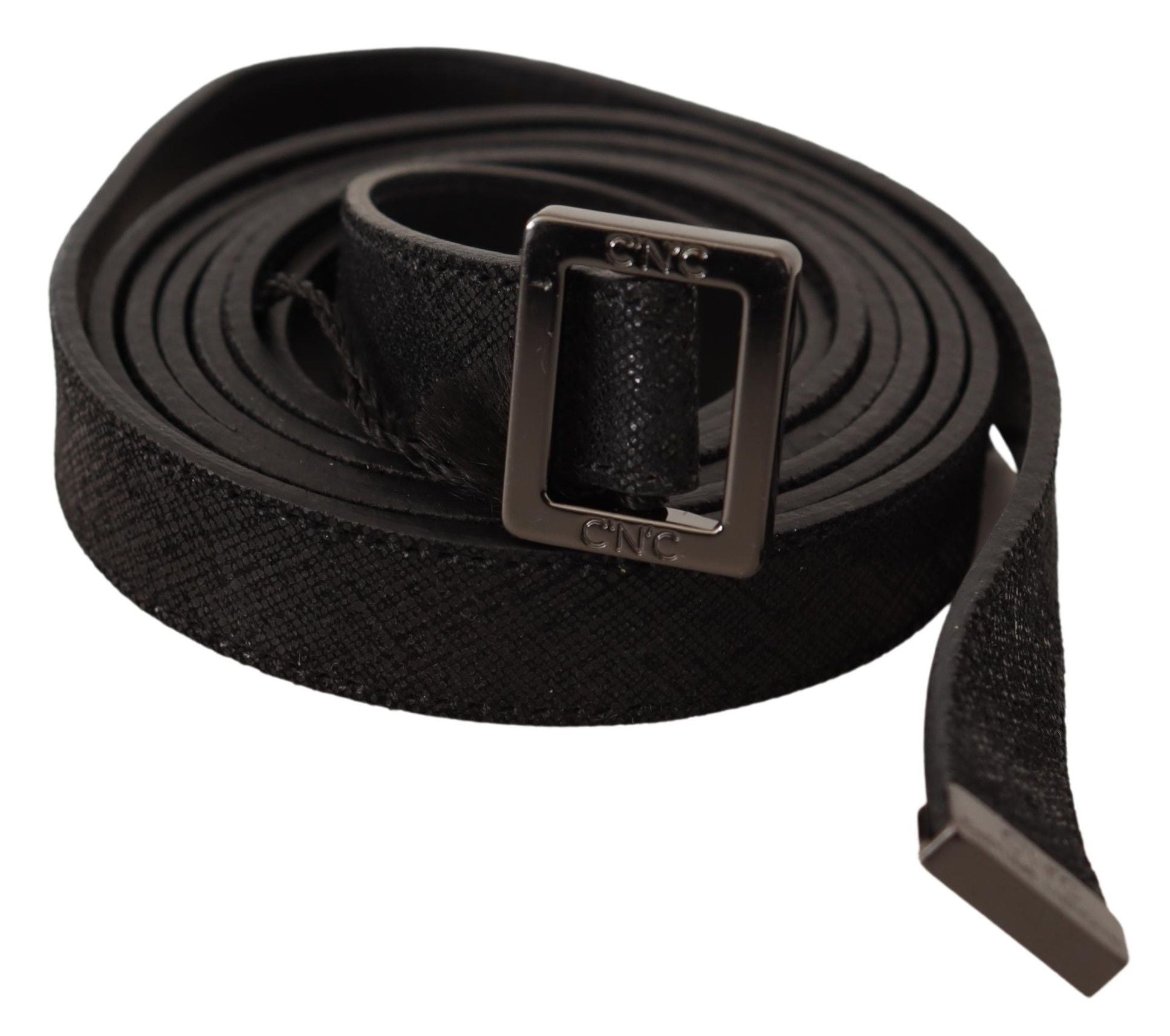 Costume National Ceinture en cuir noir avec boucle métallique