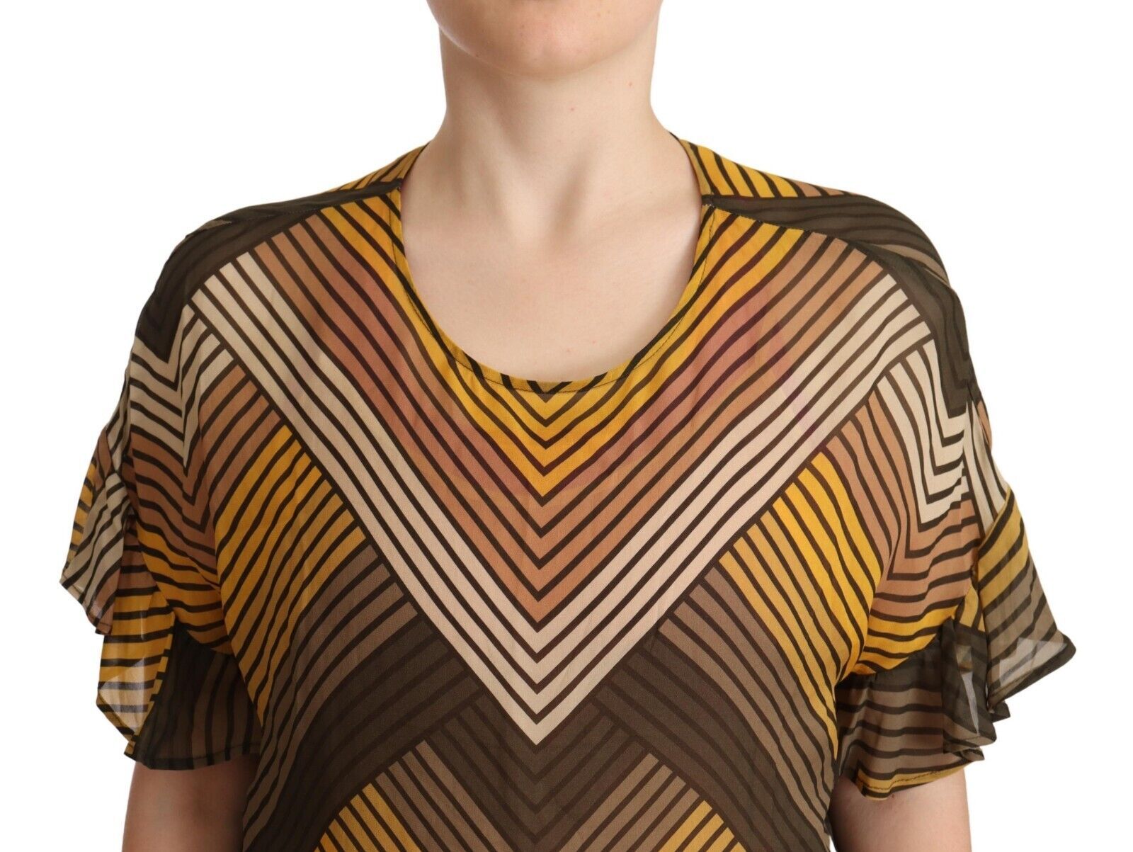 Twinset – Bluse mit mehrfarbigen Streifen und kurzen Ärmeln und Rundhalsausschnitt