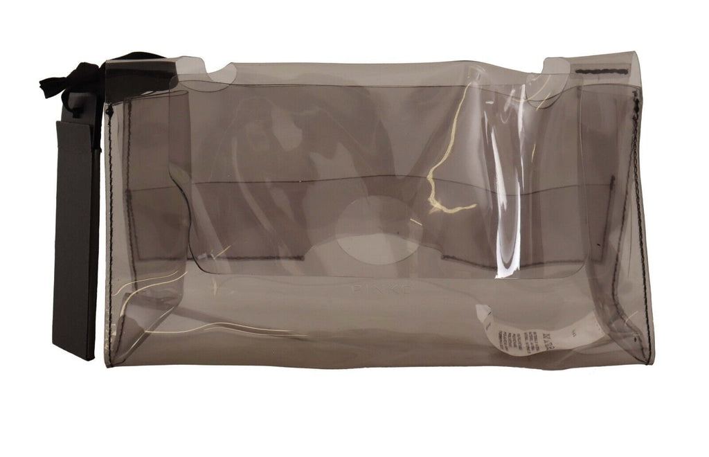 PINKO Schwarze transparente Plastiktasche mit Geldbörse und Clutch