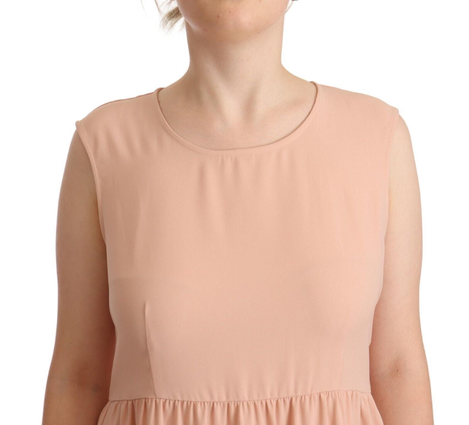 Twinset – Ärmelloses, knielanges Etuikleid aus Polyester in Beige