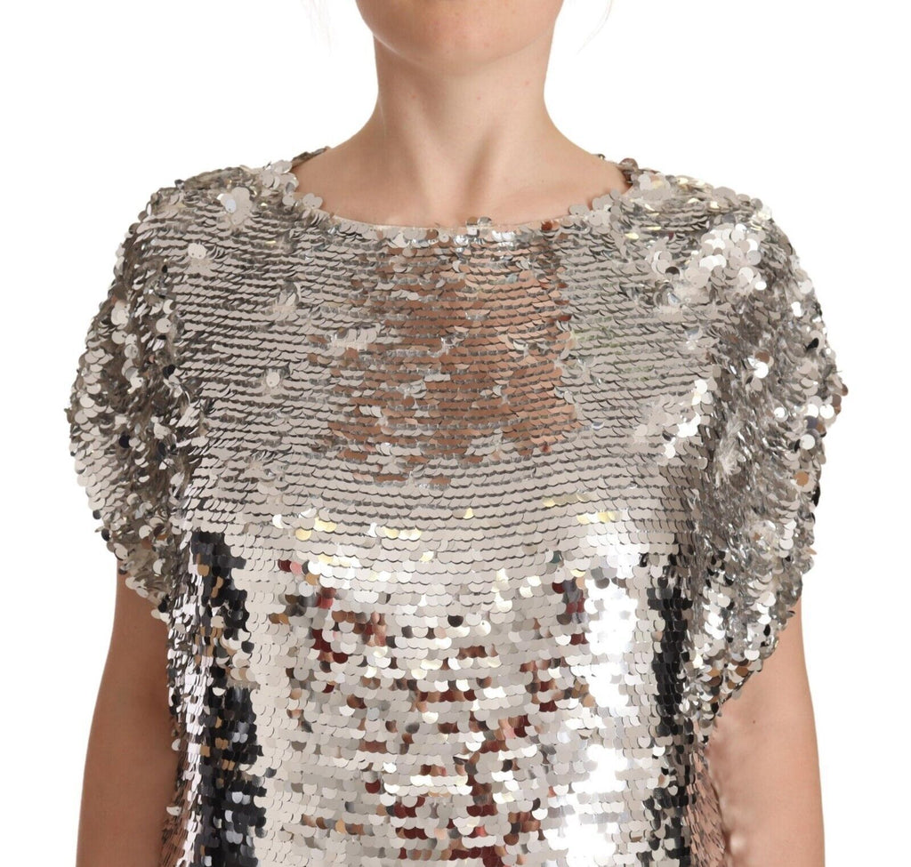 MSGM – Silbernes, paillettenbesetztes Minikleid aus Polyester mit kurzen Ärmeln