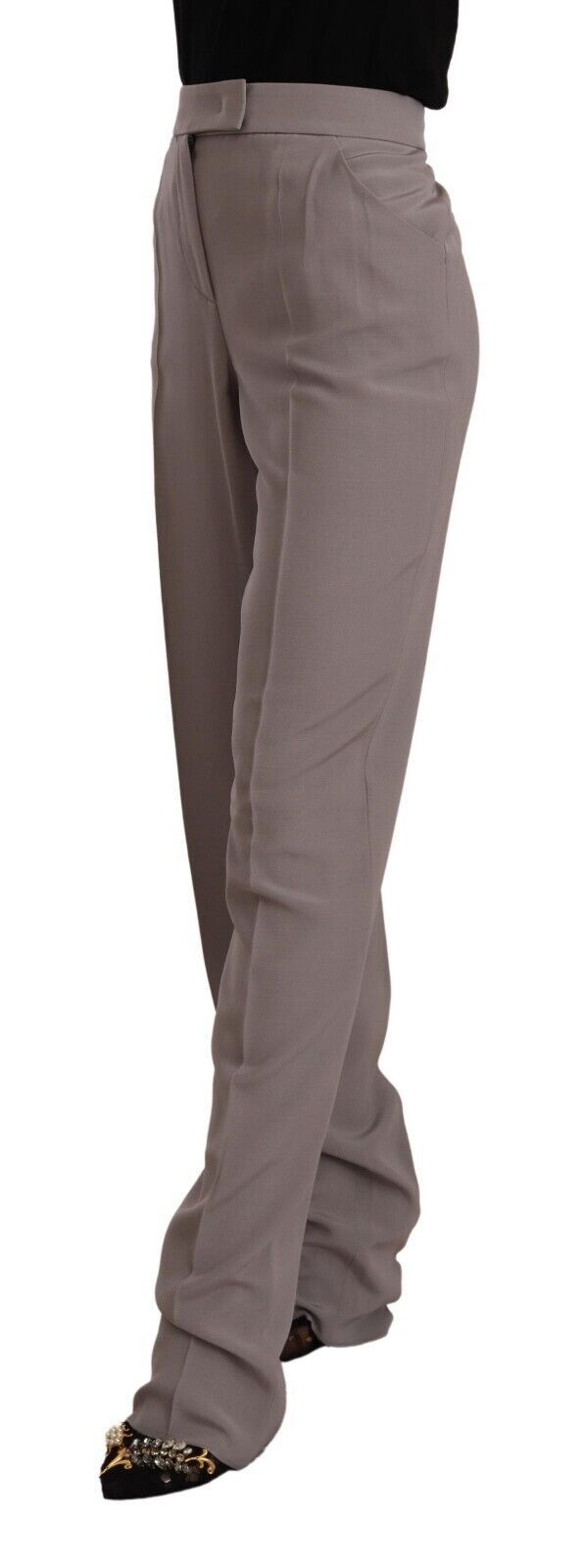 Armani – Braune, lange, konische Seidenhose mit hoher Taille