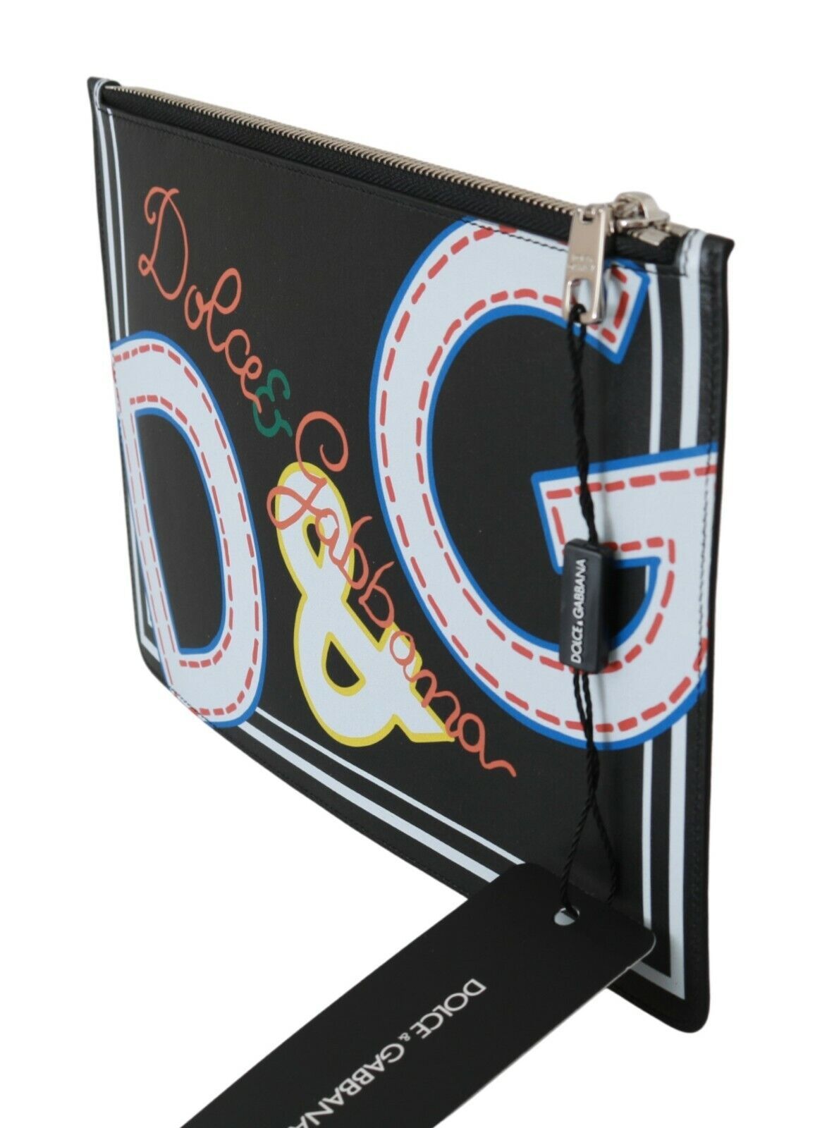 Dolce &amp; Gabbana Schwarzes Herren-Geldbörse mit Reißverschluss und DG-Print, Leder