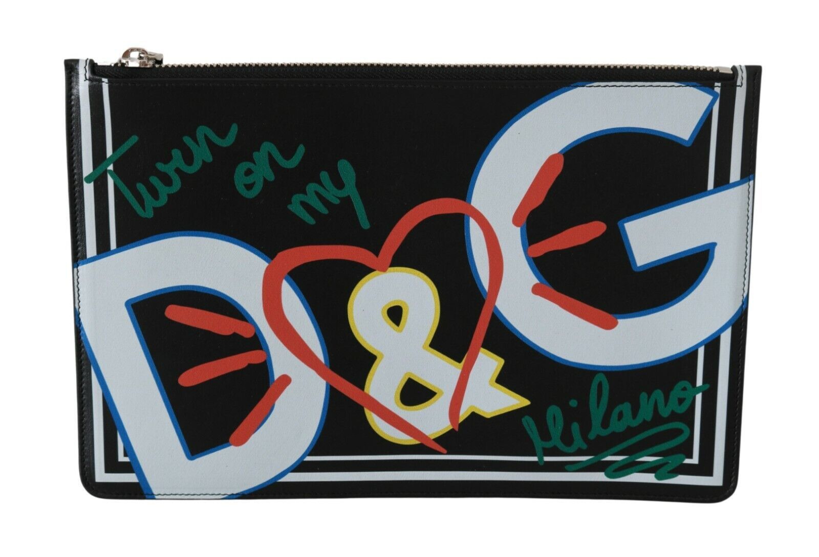 Dolce &amp; Gabbana Schwarzes Herren-Geldbörse mit Reißverschluss und DG-Print, Leder