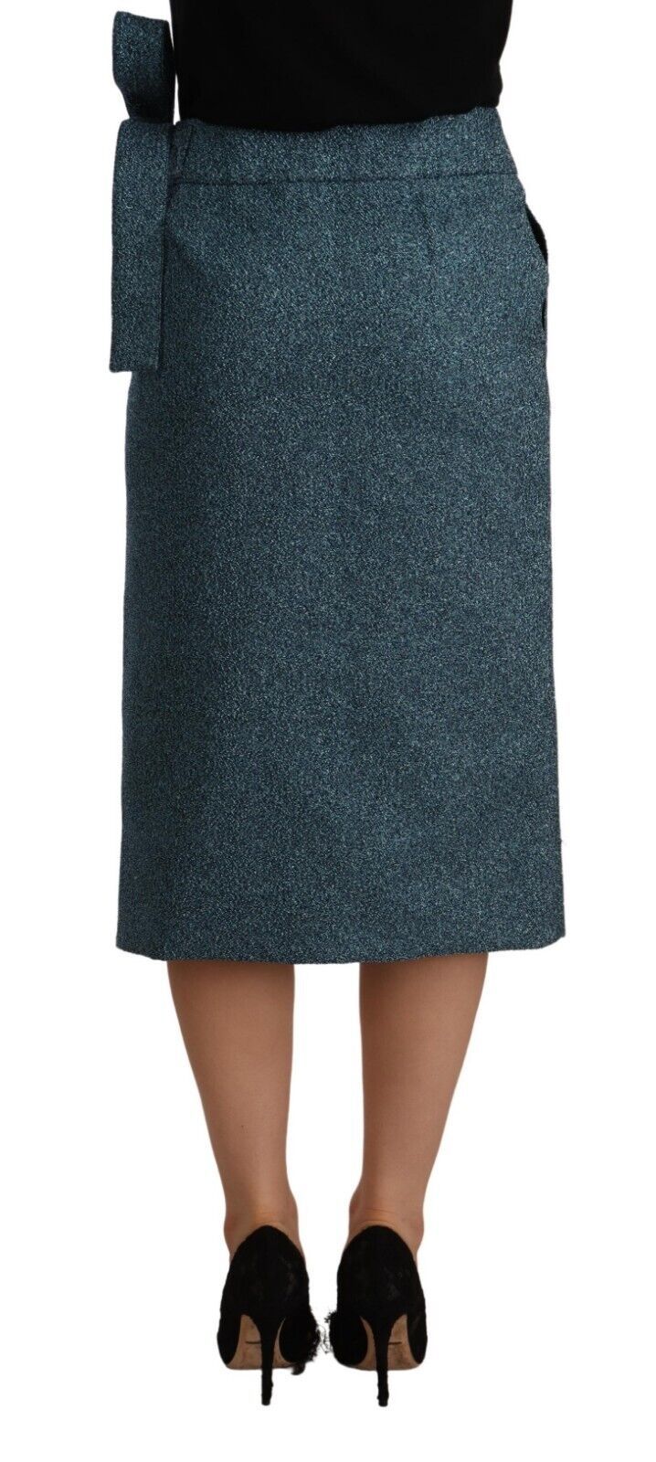 Koonhor Blauer Bleistiftrock mit hoher Taille und geradem Wickelstil