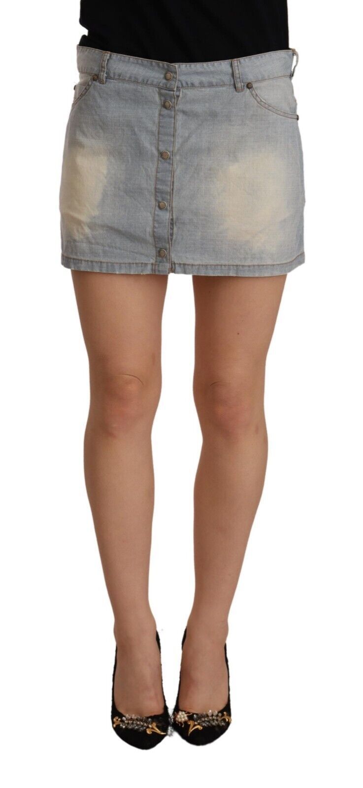 Mini-jupe en jean de coton taille mi-haute bleu clair Ermanno Scervino