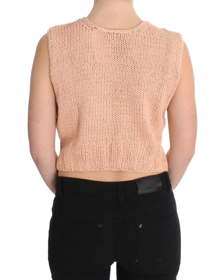 PINK MEMORIES Pull sans manches en maille de coton mélangé rose