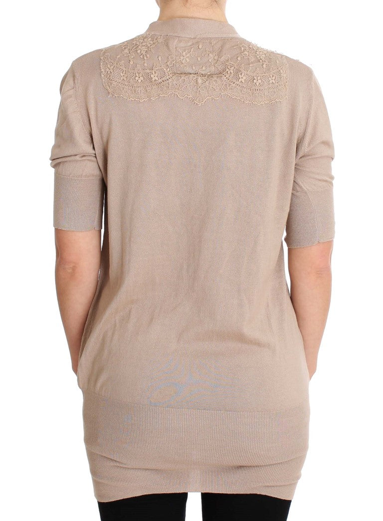 Gilet en tricot de coton et dentelle rose PINK MEMORIES