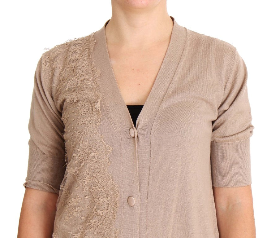 Gilet en tricot de coton et dentelle rose PINK MEMORIES