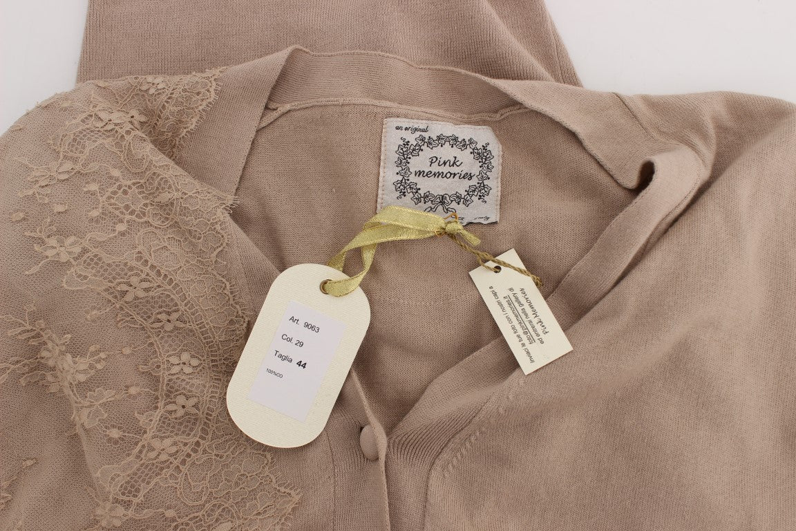 Gilet en tricot de coton et dentelle rose PINK MEMORIES