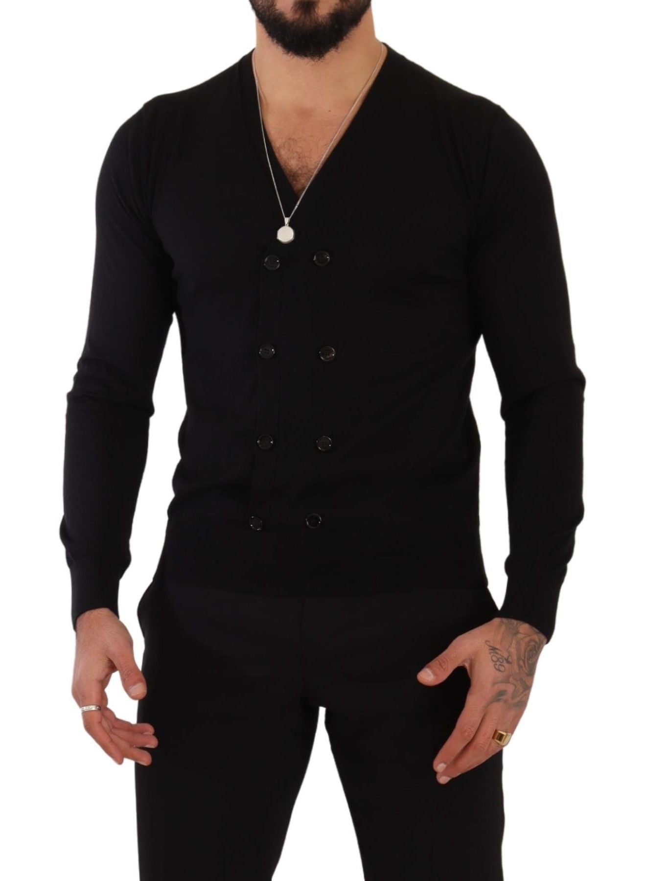 Cardigan boutonné en cachemire noir Dolce & Gabbana
