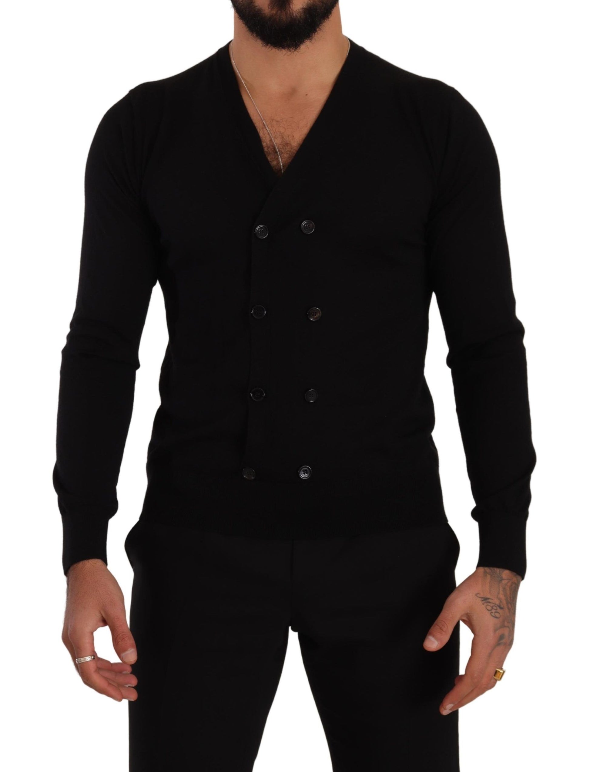 Cardigan boutonné en cachemire noir Dolce & Gabbana