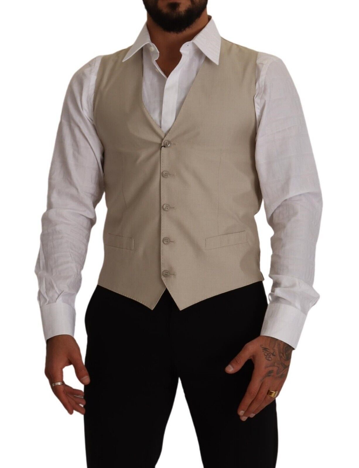 Gilet Dolce & Gabbana en coton et soie beige à coupe ajustée