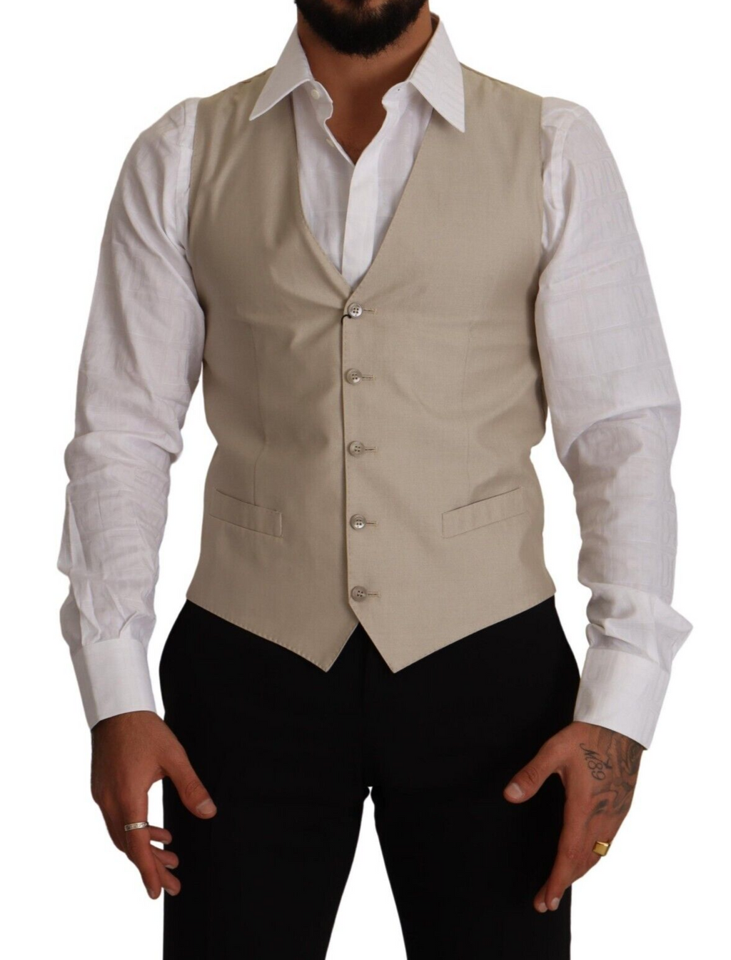 Gilet Dolce & Gabbana en coton et soie beige à coupe ajustée