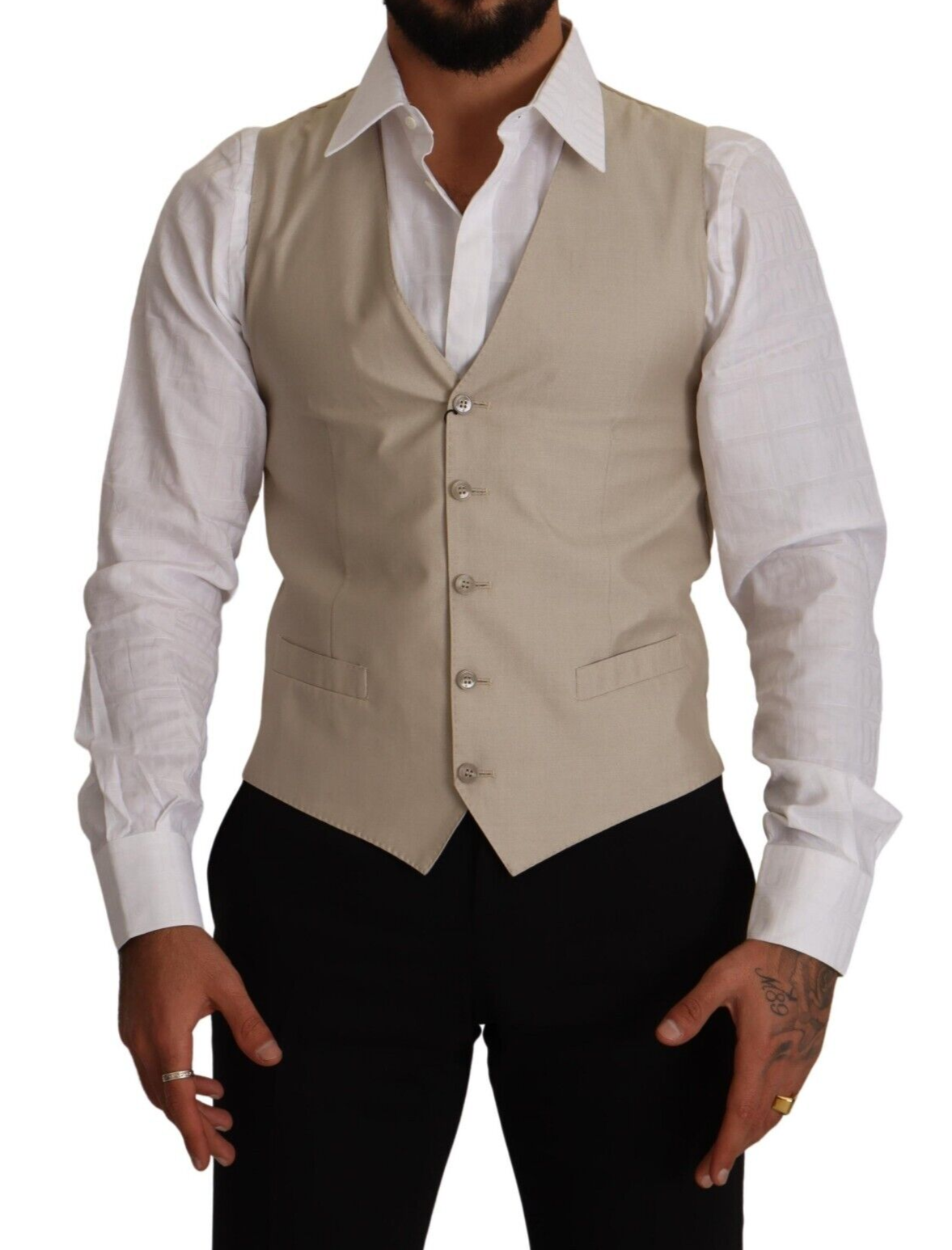 Gilet Dolce & Gabbana en coton et soie beige à coupe ajustée