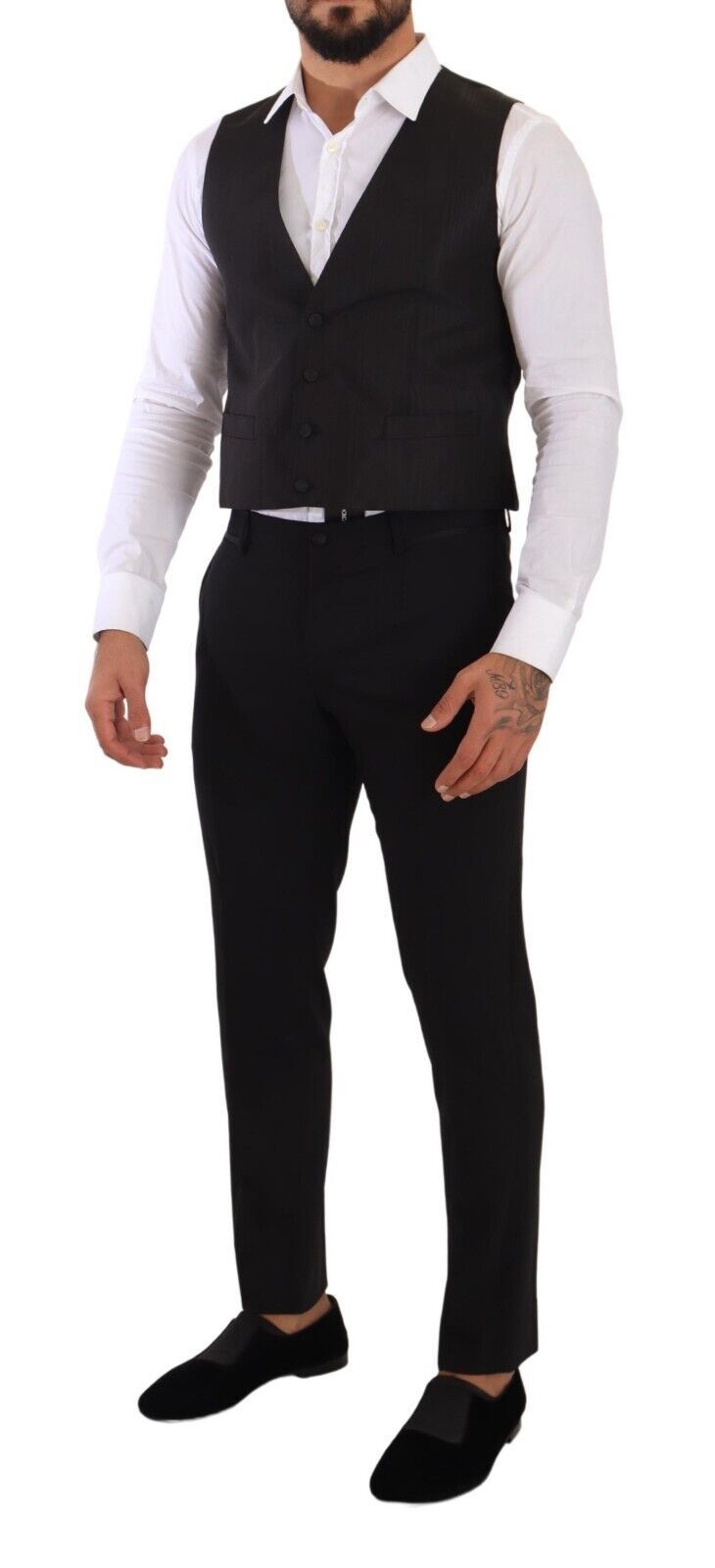 Gilet de costume Dolce & Gabbana gris en soie, coupe ajustée