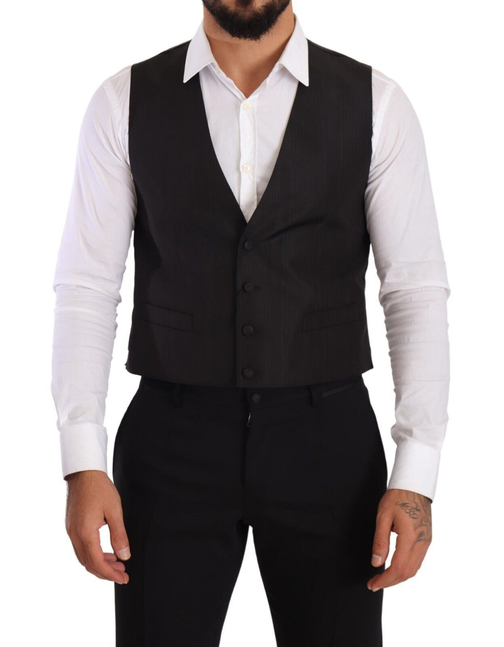 Gilet de costume Dolce & Gabbana gris en soie, coupe ajustée
