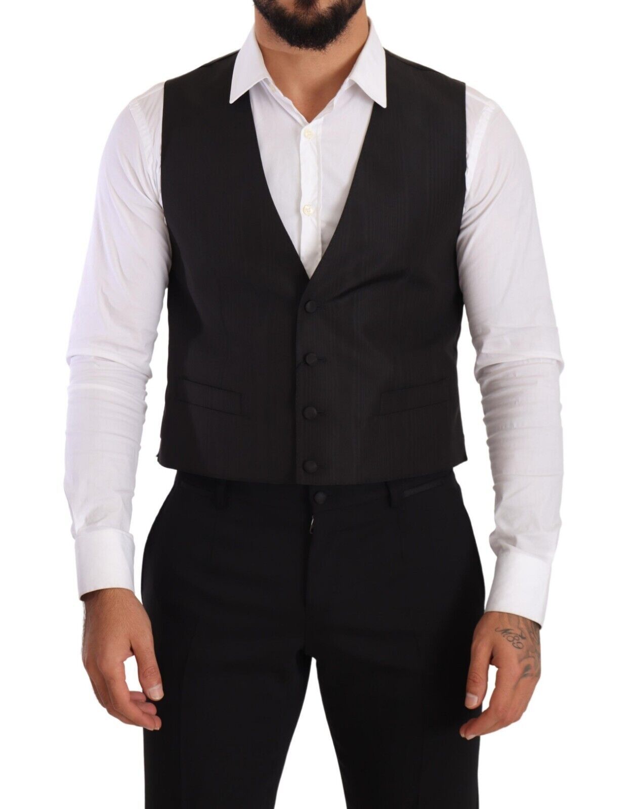 Gilet de costume Dolce & Gabbana gris en soie, coupe ajustée
