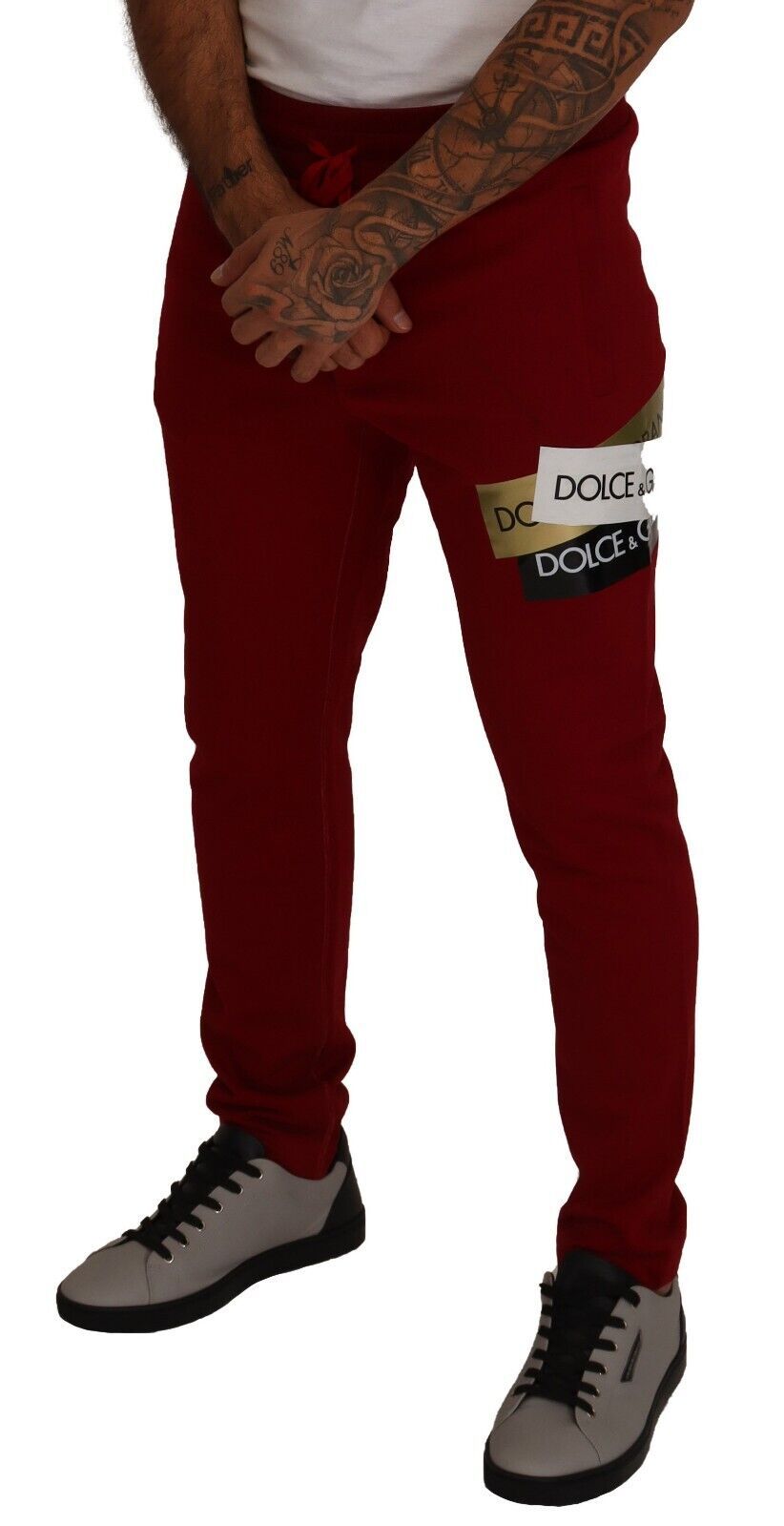 Pantalon de jogging Dolce & Gabbana en coton rouge avec écusson logo