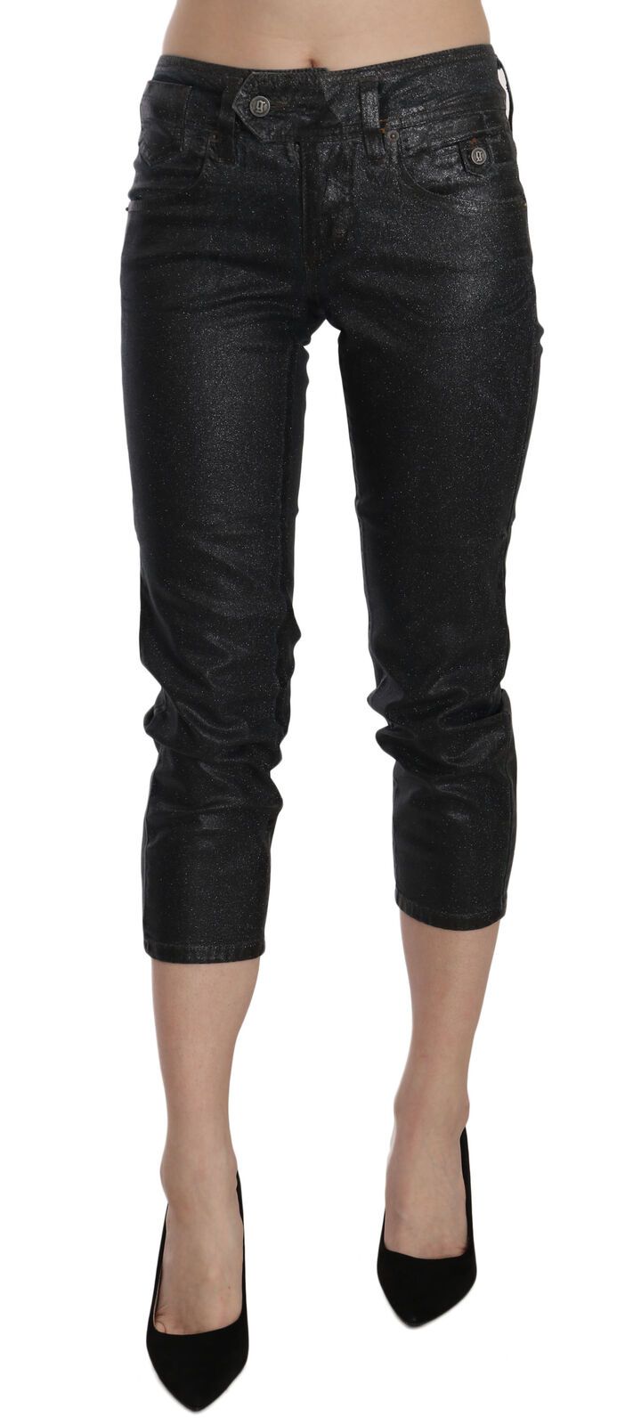 Pantalon en jean court John Galliano noir délavé taille mi-haute coupe slim