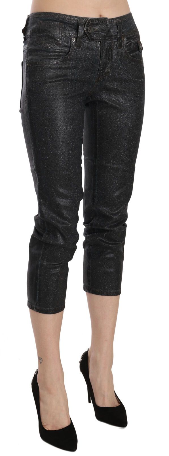 Pantalon en jean court John Galliano noir délavé taille mi-haute coupe slim