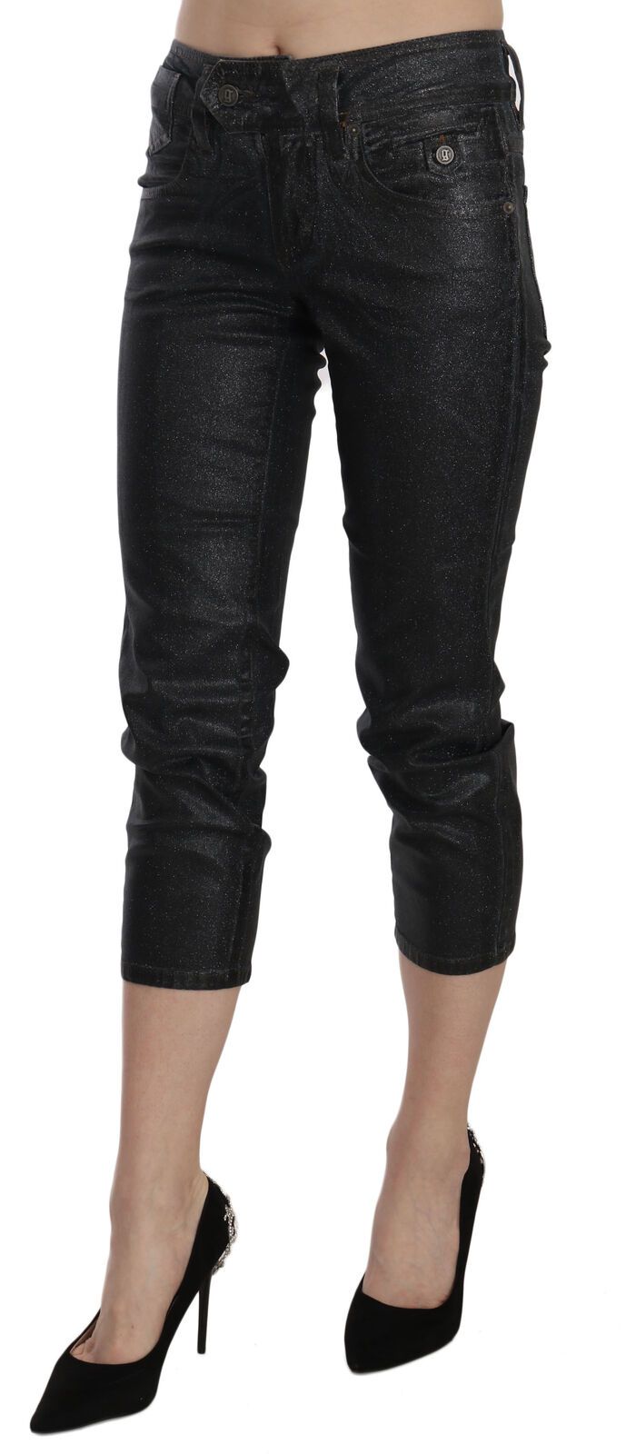 Pantalon en jean court John Galliano noir délavé taille mi-haute coupe slim