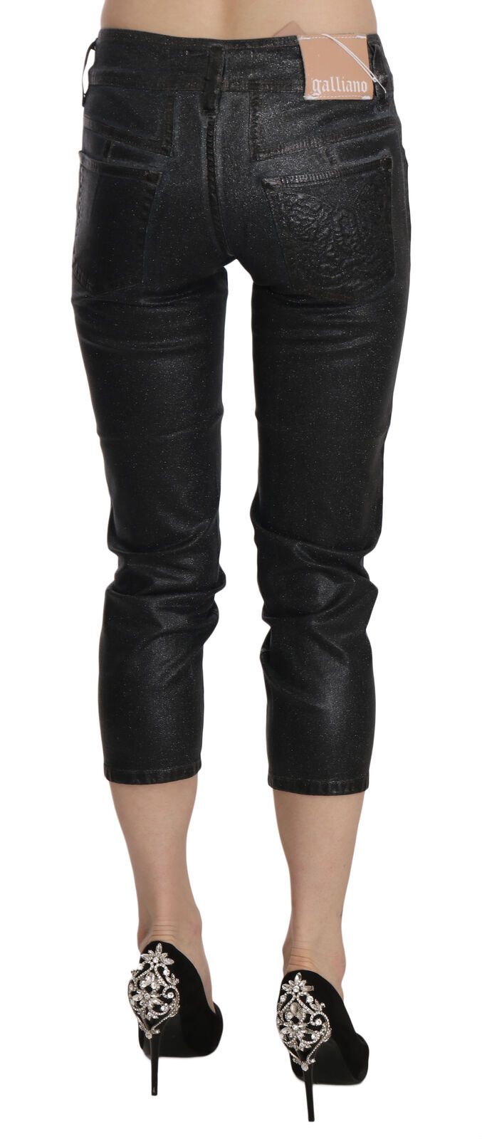 Pantalon en jean court John Galliano noir délavé taille mi-haute coupe slim