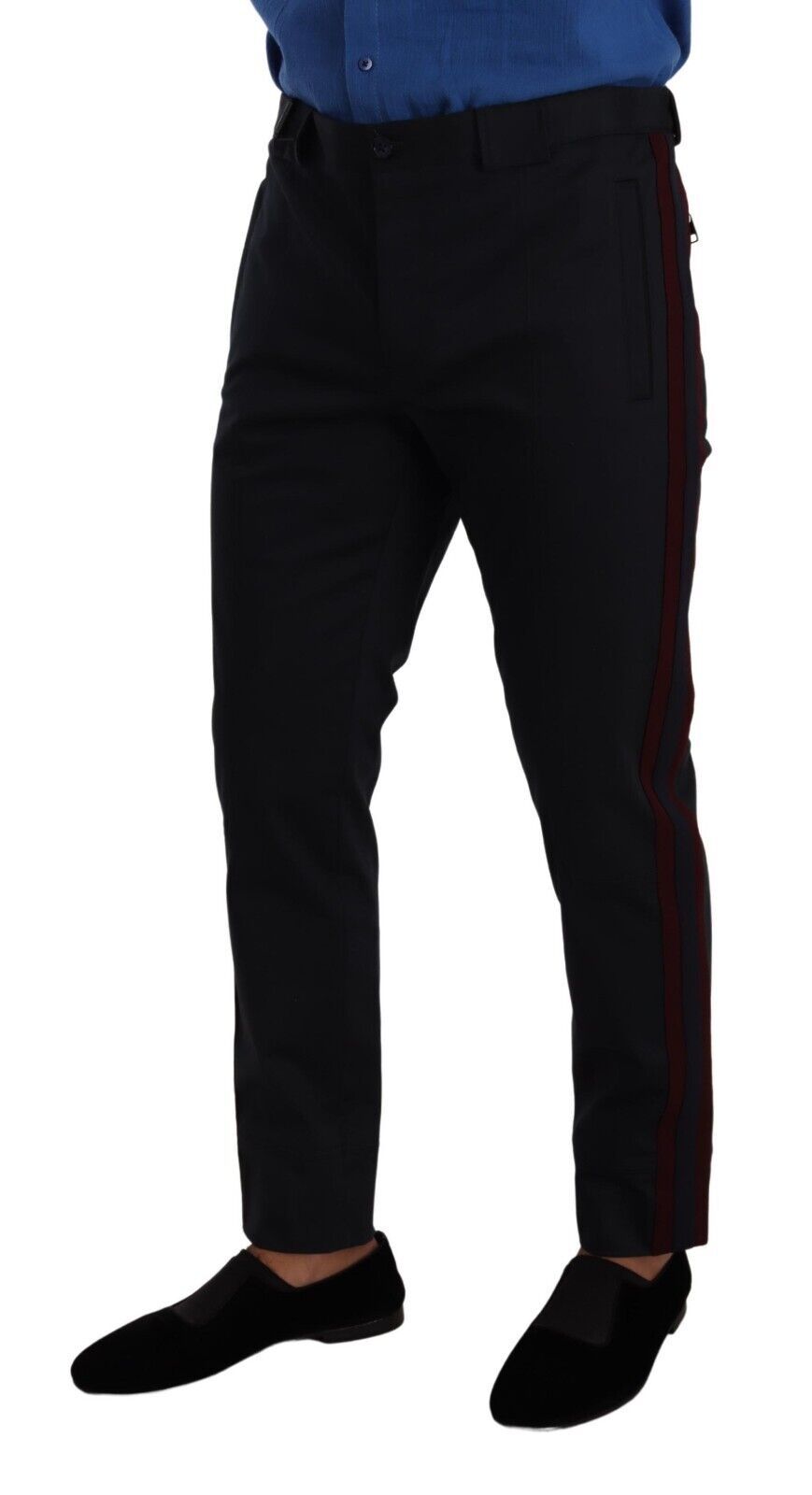 Pantalon Chino Skinny en Coton Bleu Bordeaux Dolce & Gabbana