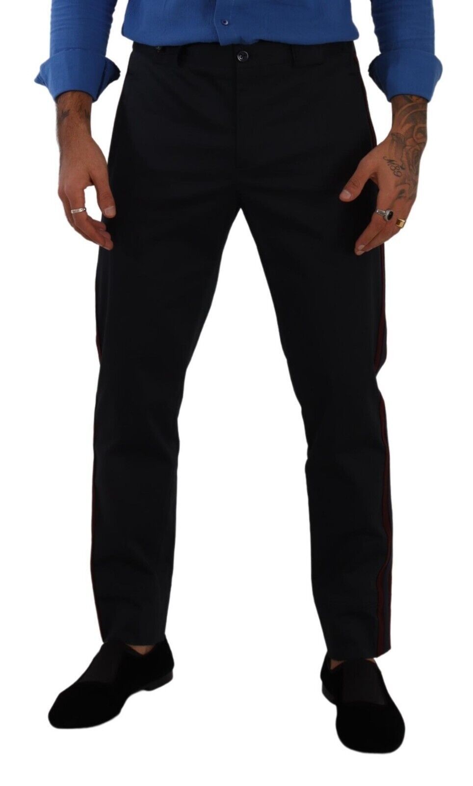 Pantalon Chino Skinny en Coton Bleu Bordeaux Dolce & Gabbana