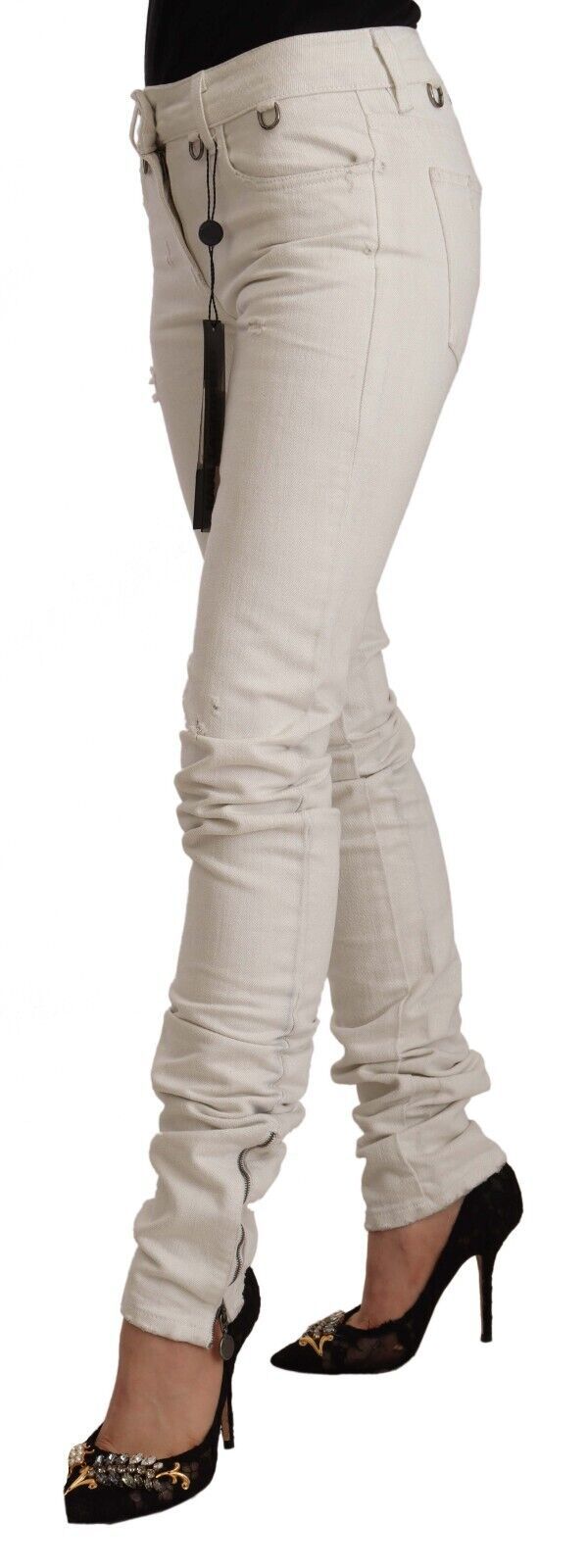 Jean slim en denim de coton blanc taille mi-haute Karl Lagerfeld