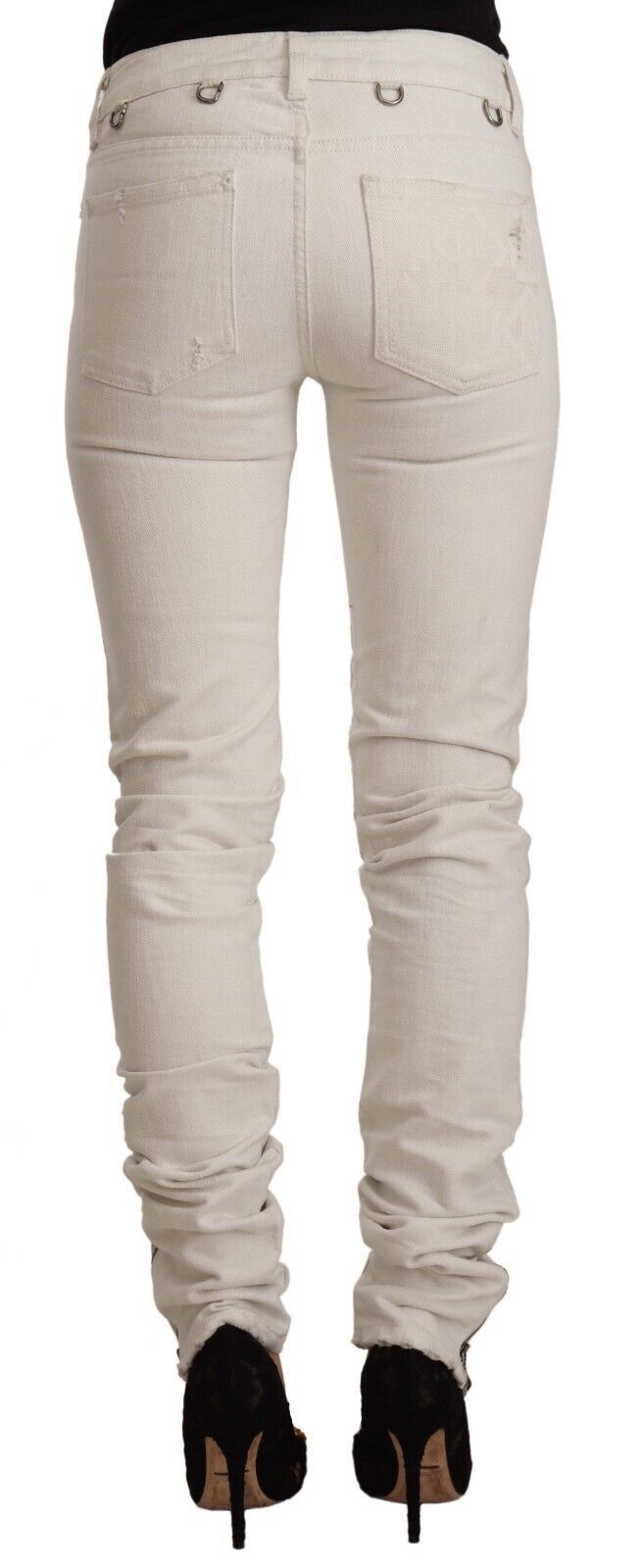 Jean slim en denim de coton blanc taille mi-haute Karl Lagerfeld
