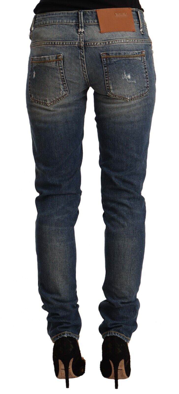 Jean skinny en denim délavé bleu à taille mi-haute Acht en coton