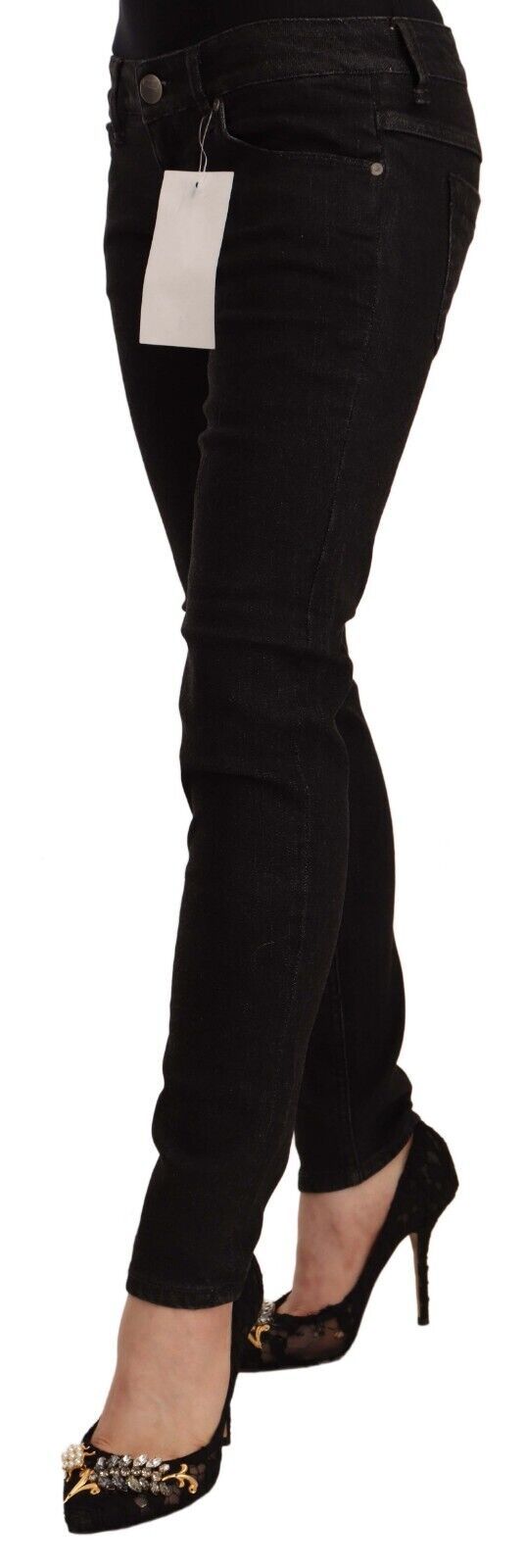 Acht – Schwarze Skinny-Jeans aus Baumwolle mit niedriger Taille