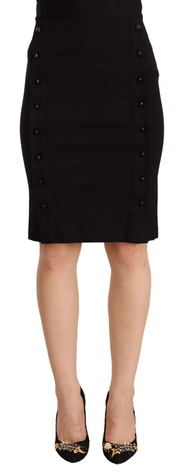 Jupe crayon mi-longue taille haute en viscose GF Ferre noire