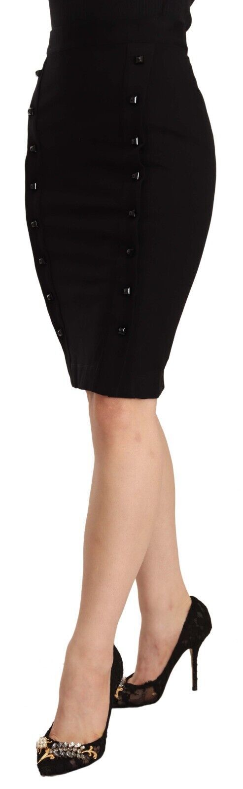Jupe crayon mi-longue taille haute en viscose GF Ferre noire