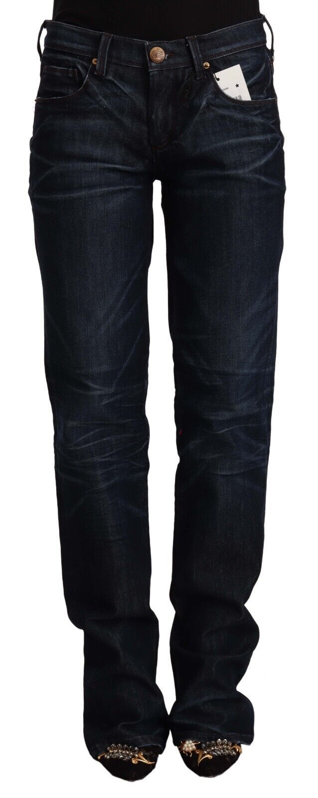 Ermanno Scervino – Dunkelblaue Straight-Jeans aus Baumwolldenim mit mittlerer Taille