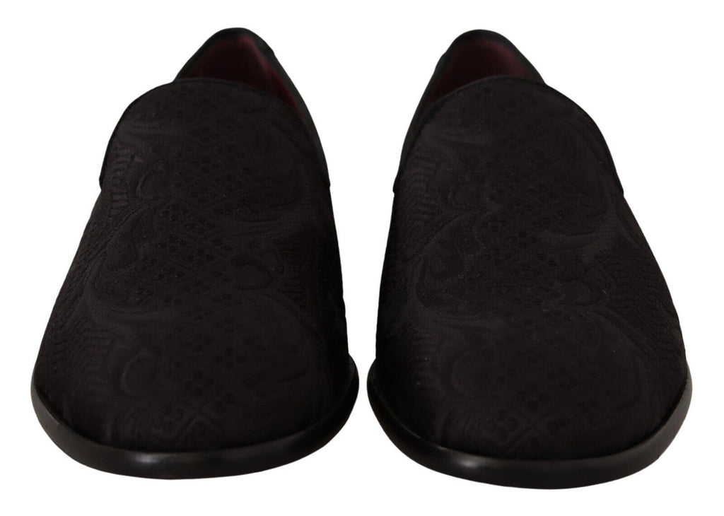 Chaussons Mocassins Dolce & Gabbana en Brocart Floral Noir