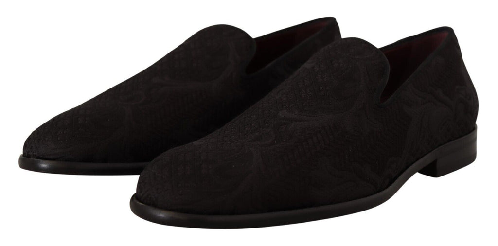 Chaussons Mocassins Dolce & Gabbana en Brocart Floral Noir