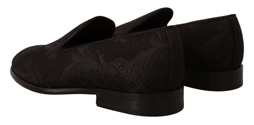 Chaussons Mocassins Dolce & Gabbana en Brocart Floral Noir
