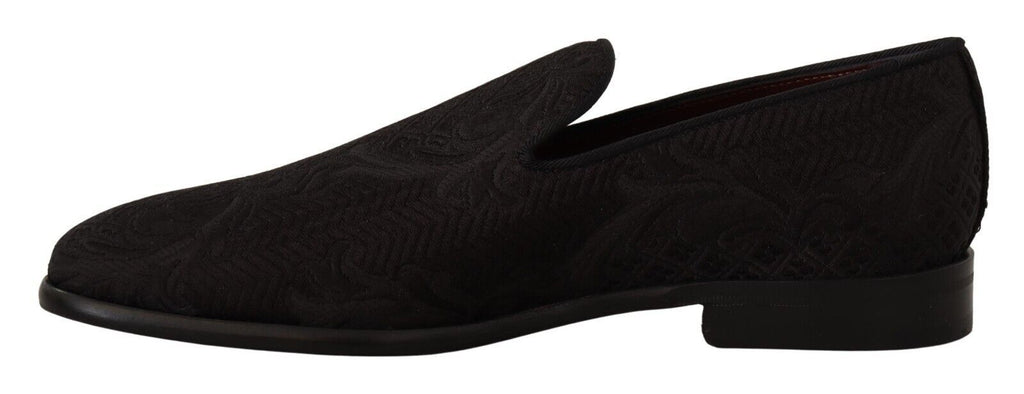 Chaussons Mocassins Dolce & Gabbana en Brocart Floral Noir