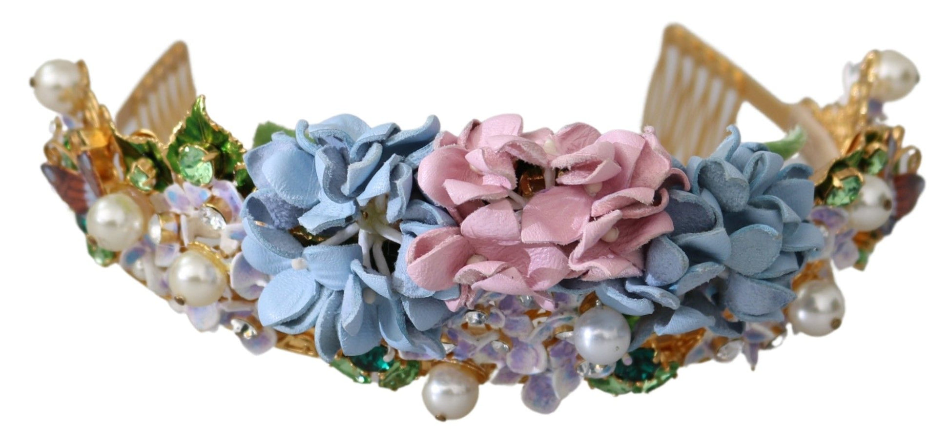 Serre-tête-couronne Diadème Dolce & Gabbana Cristal doré Hortensia violet