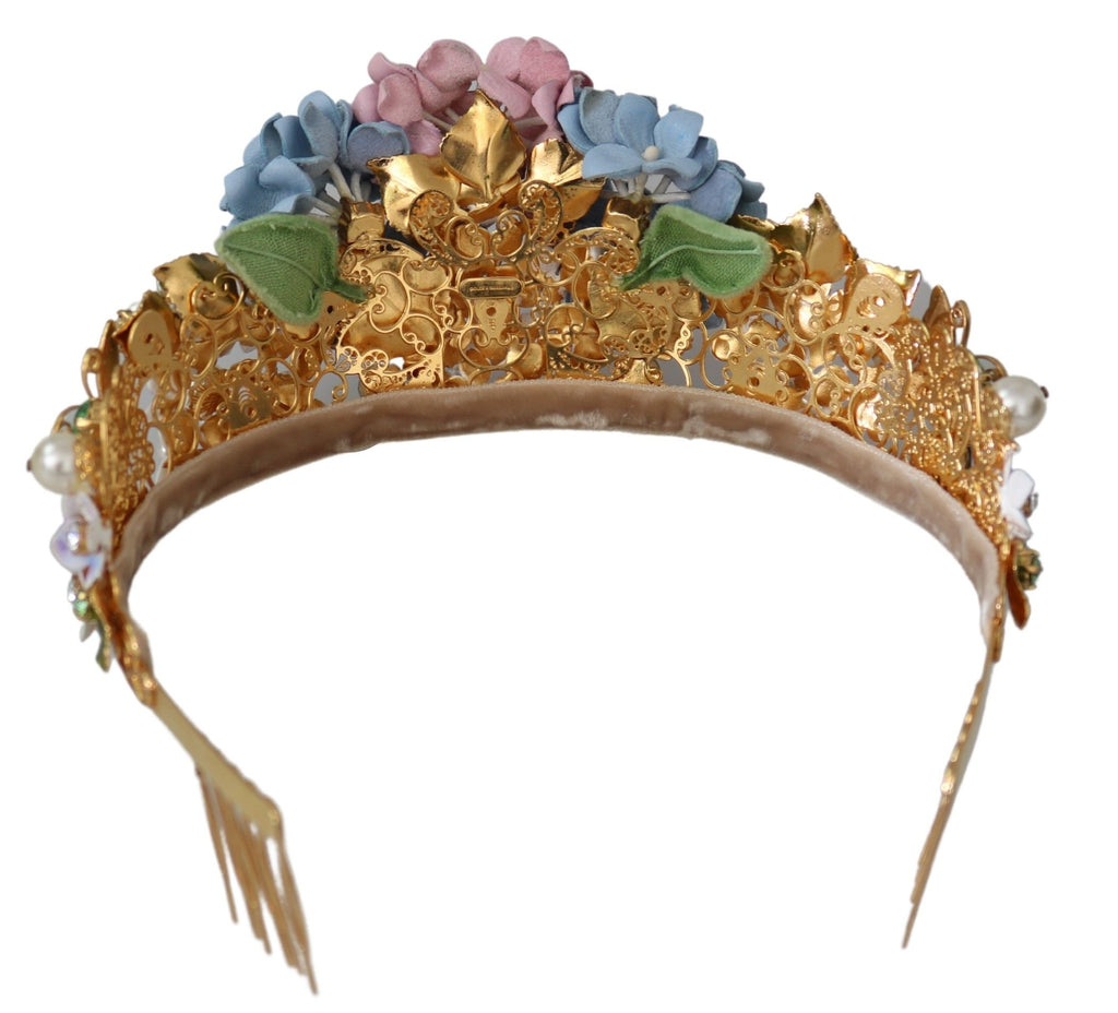 Serre-tête-couronne Diadème Dolce & Gabbana Cristal doré Hortensia violet