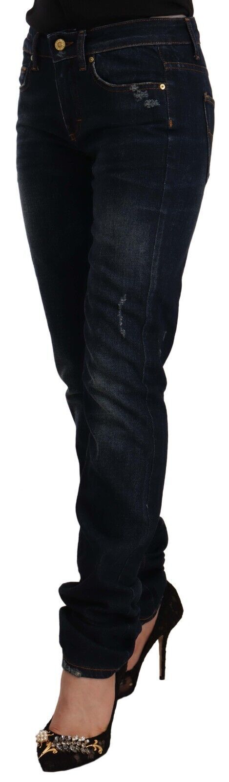 Jean slim GF Ferre en jean de coton délavé bleu foncé taille mi-haute