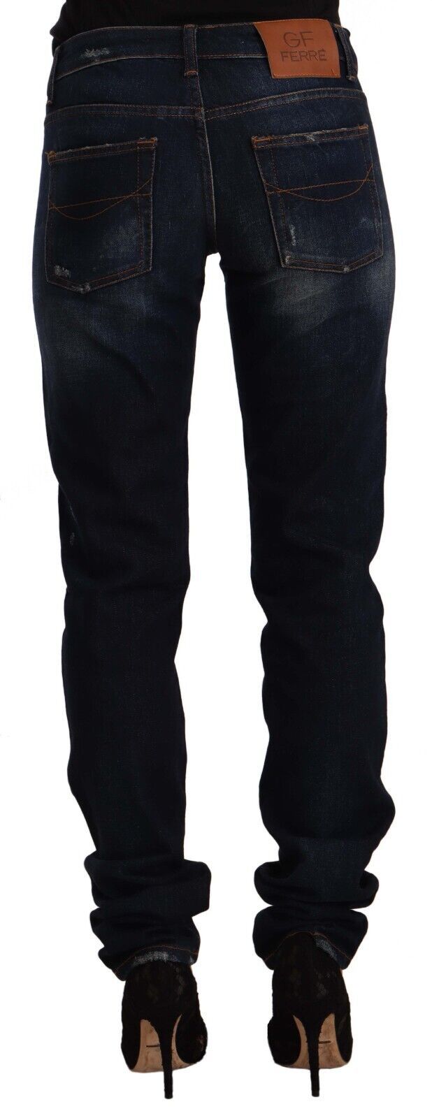 Jean slim GF Ferre en jean de coton délavé bleu foncé taille mi-haute